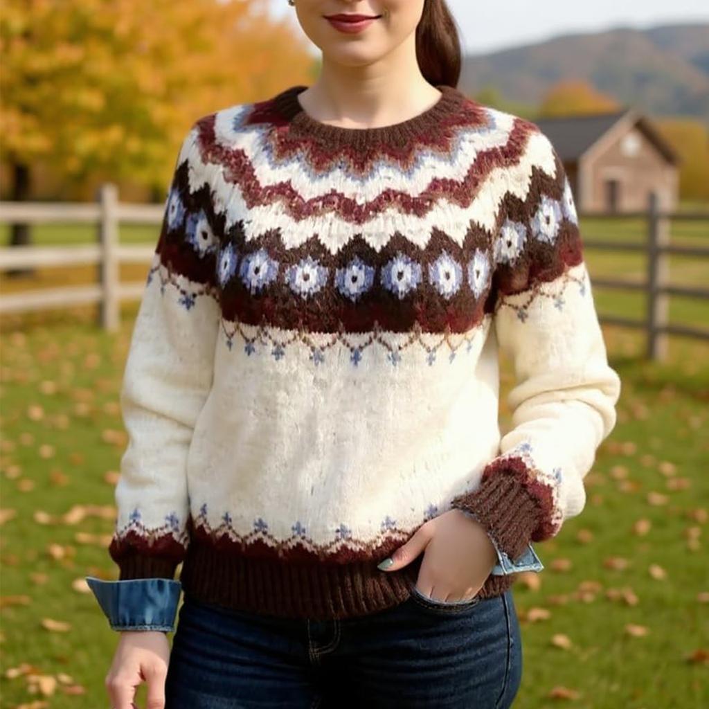 Ladies' Fashion Sweater, Round Neck,Loose Pullover Long-sleeved Knitted Sweater