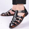Nové letní pánské černé sandály z pravé kůže, módní římské sandály, ručně vyráběné pánské ležérní boty na platformě, venkovní pánské plážové sandály