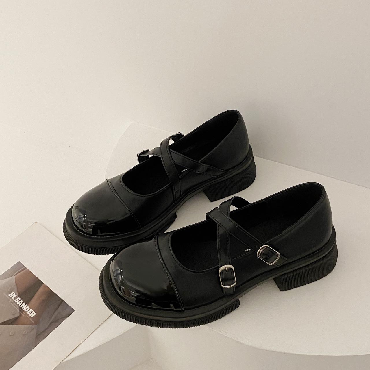 

2023 Туфли Мэри Джейн в британском колледжском стиле, ретро, с цветными блоками - Женская кожаная обувь 37 чёрный