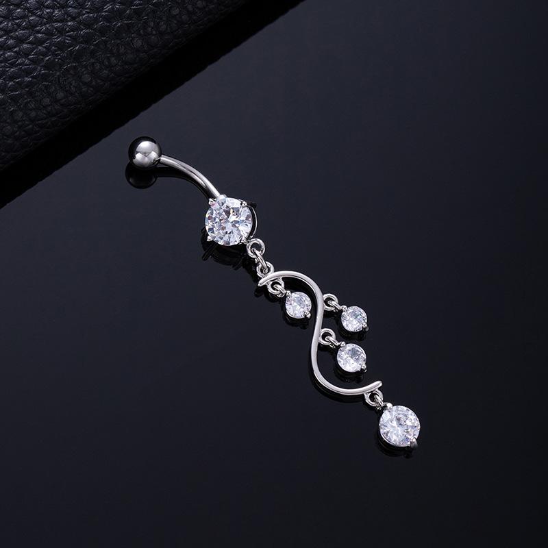 Colored Zircon Spiral Navel Nail Wind Star Moon Navel Ring Pierced Tassel Navel Buckle