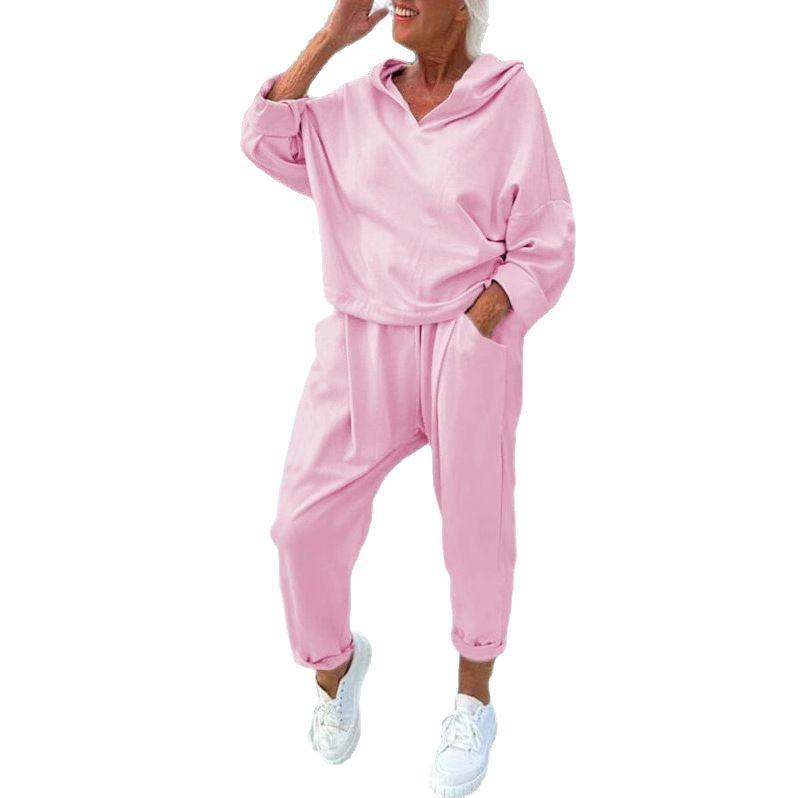 Autumn Women's Solid Color Hooded Sweatshirt Set