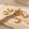 C-Shaped Gold Bead Earrings: European and American Design, Stainless Steel, Thick Gold Plating.
