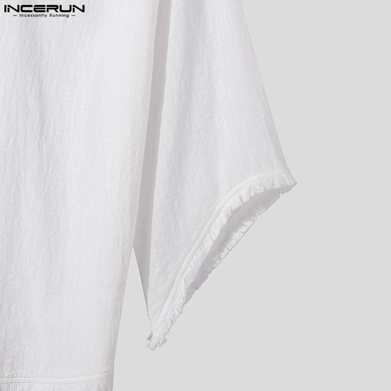 INCERUN Vintage męskie koszule z dekoltem w kształcie litery V, rękawami w kształcie skrzydła nietoperza, ponadgabarytowymi, nieregularnymi, workowatymi bluzkami