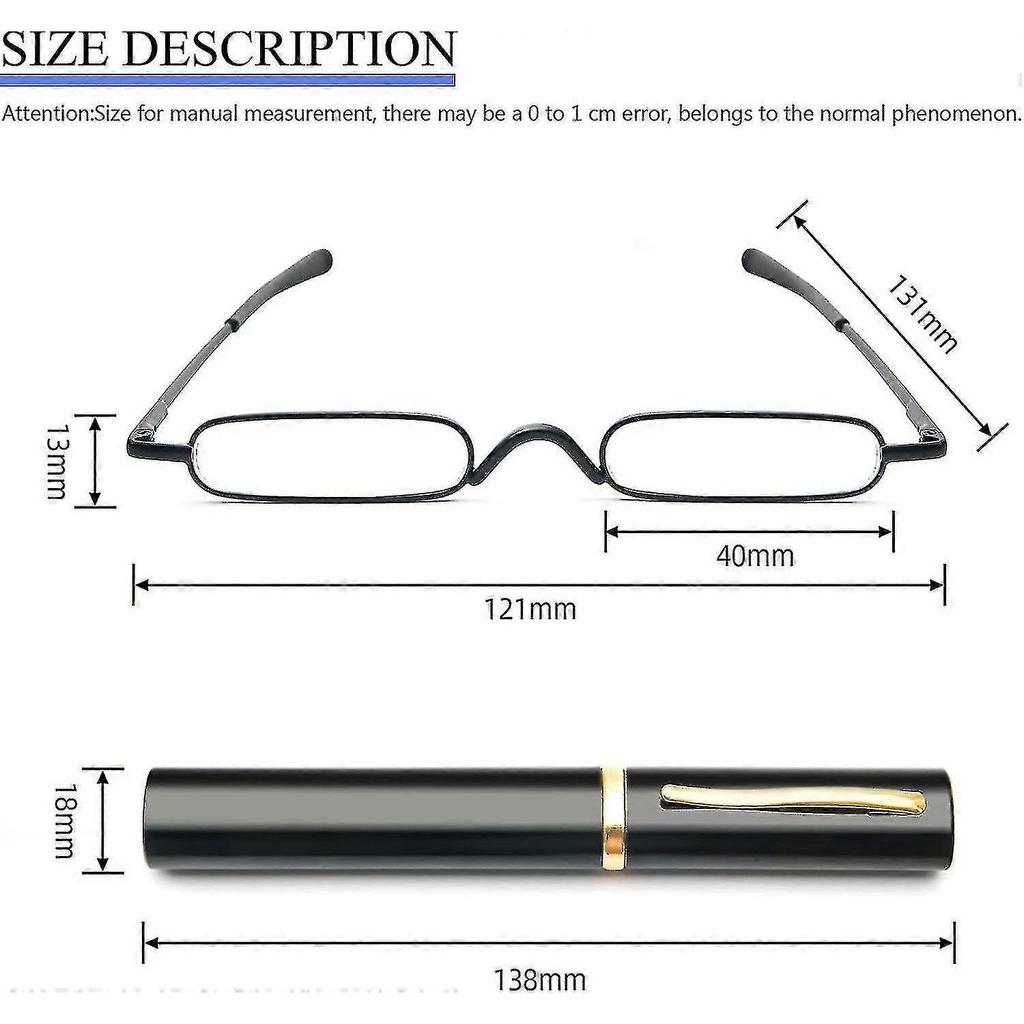 Mini Reading Glasses For Women Men 2 Pack Compact Small Pocket Metal Readers With Portable Case - Pjun