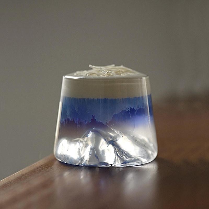 Japanese retro Shanhe Guanshan cup series Snow mountain Mount Fuji glass High borosilicateheat-resistant coffee cup Drinking cup