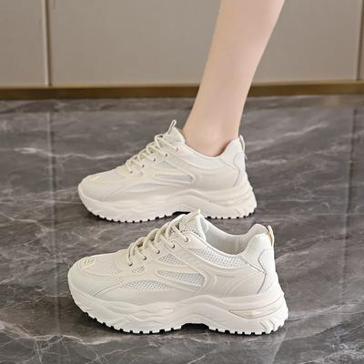 Moda 2024 Primavera e Outono Novo Estilo Moderno Confortável e Respirável Versátil Sola Grossa Casual Malha Vazada Sapatos de Malha
