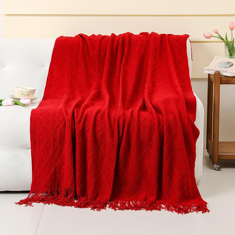 

1 шт. Мягкий плед с кисточками в скандинавском стиле - Идеально подходит для дивана, кровати и офиса - Идеальный подарок на Рождество и день рождения 130 * 180 (including 30CM tassel) бордовый