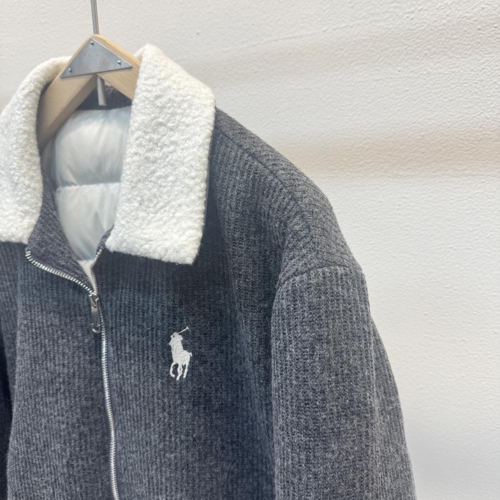 

Men s Striped Wool Down Jacket with Lambswool Collar - 2025 Winter Collection XXXL