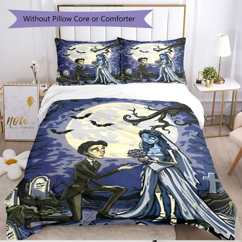 3pcs Duvet Cover Set (1*Duvet Cover + 2*Pillowcase, Without Core), Corpse Bride Print Soft All‑Season Bedding Set, Home Bedroom Decor Gift
