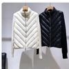 Mengjia Down Jacket New Knitted Wool Splicing Down Jacket Women's Light and Thin Long-sleeved Casual Warm Jacket
