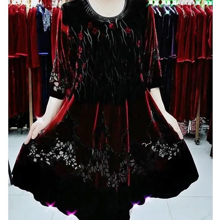 100% Silk Dress for Women Loose Jacquard A-Line Flocked Dress Vintage Soft Skin-Friendly Printed Velvet Dress Spring and Summer