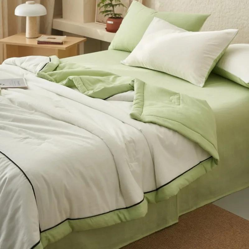 

2025 class A washed cotton cotton summer cool quilt four-piece set solid color air conditioner quilt machine washable 150x200cm 4pcs