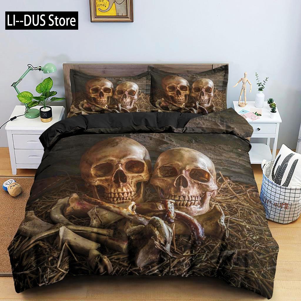 

White And Black Skull Gothic Duvet Cover Skeletal Bedding Set Quilt Cover With Zipper Closure Queen Size Comforter Sets Decor EU single(135x200cm)