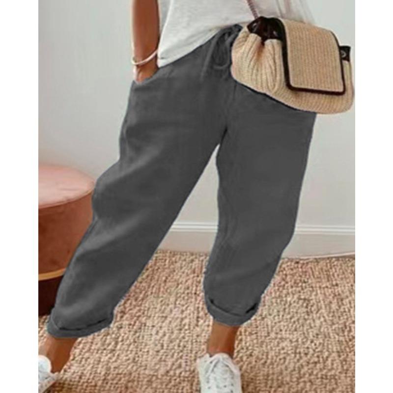 VEZFAA Women's Fashion Casual Solid Color Print High Waist Trousers Pants & Capris