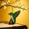 Hand-Carved Hummingbird Figurine Wooden Wood Grain Flying Bird Sculpture with Bell with Soothing Sound Mini Sculpture