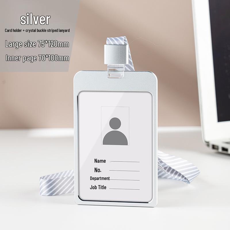 Aluminum Alloy ID Card Holder with Crystal Buckle Lanyard for Employees and Students