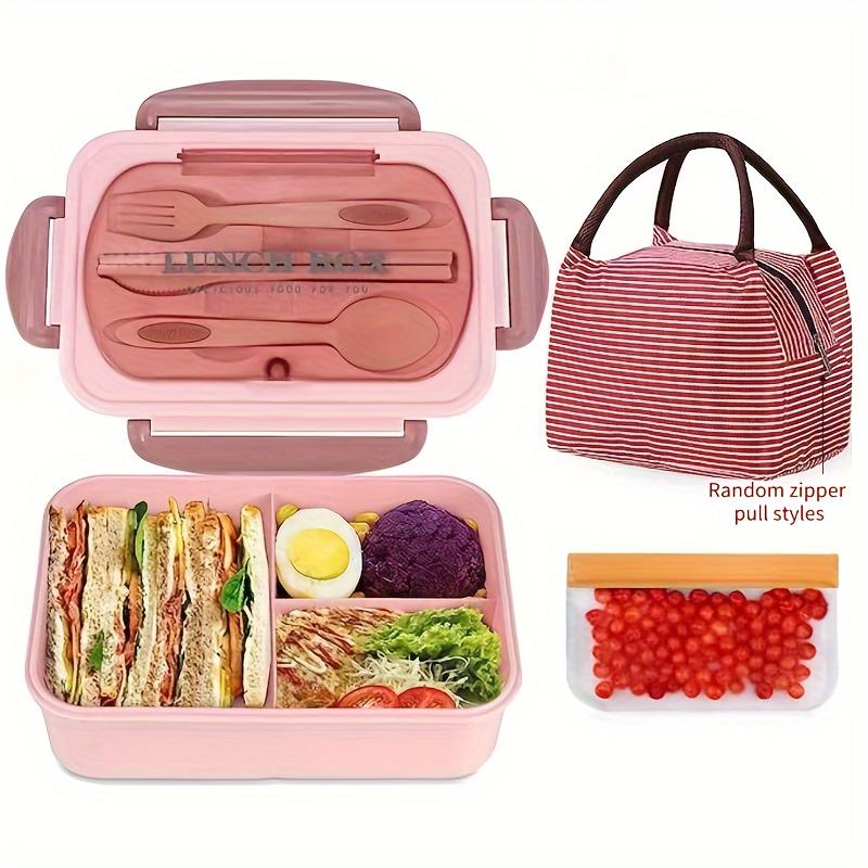 Bento Lunch Box Set with Carry Bag: Microwave-Safe Compartments, Rectangular Design for Adults, School & Office Essentials.