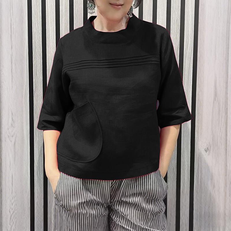 ZANZEA Lässige Bluse mit Rundhalsausschnitt und 3/4-Ärmeln für Damen