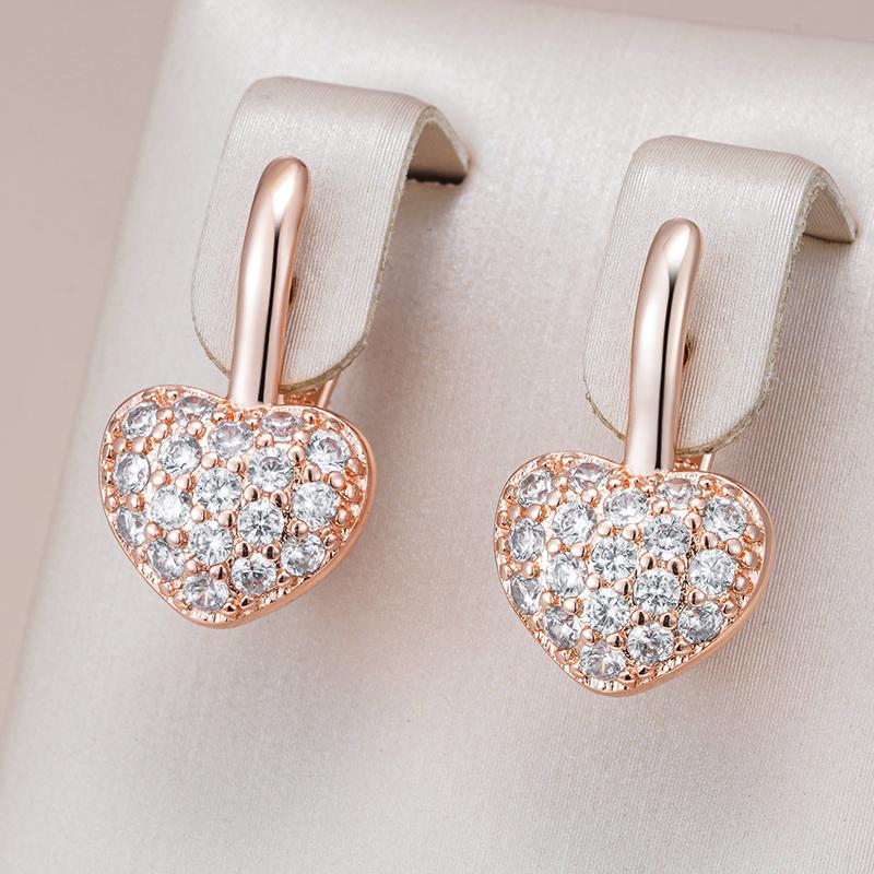 Rose Gold Color Heart English Earrings For Women Full Shiny Natural Zircon Accessories Wedding Valentines Jewelry