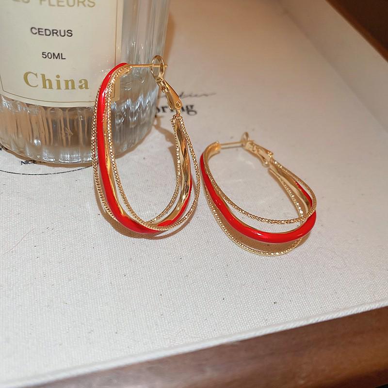 Silver Needle Red Drip Geometric Ear Cuffs - Retro Light Luxury Earrings for Women, Autumn/Winter Collection