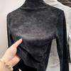 Women Tie-dye Turtleneck Thermal Underwear Top Fleece Lined Long Sleeve Slim Fit Casual Warm Knit Shirt For Autumn Winter