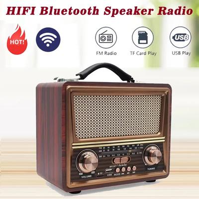 Wood Stero Wireless Bluetooth Speaker HIFI Sterero Mp3 Player Radio Receiver Rechargeable FM/AM/SW SUPPORT USB/SD/TF