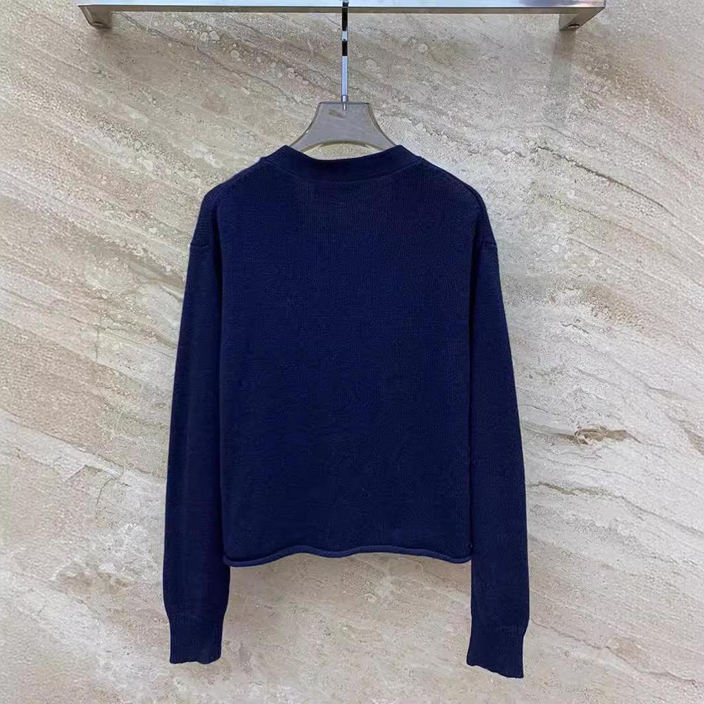 Nanyou Dark Blue Wool Coat - Miu Series: Embroidered Cardigan V-Neck Knitted Top for Women, Spring Collection