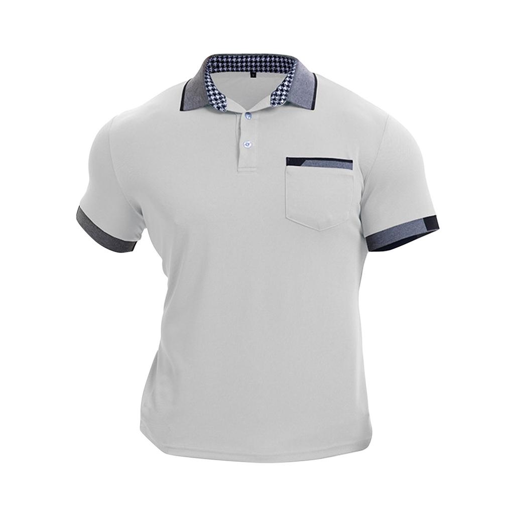 Men's Solid Color Button Pocket Lapel Short Sleeve Top Men's Casual Fashion Shirt
