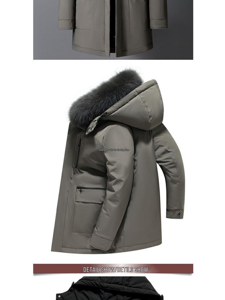 2025 Men's Mid-Length Winter Parka: Warm Down Jacket with Detachable Liner for Middle-Aged and Elderly Dads