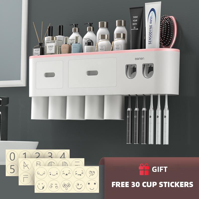 

Магнитный адсорбционный перевернутый держатель зубных щеток настенный двойной автоматический дозатор зубной пасты стойка аксессуары для ванной комнаты