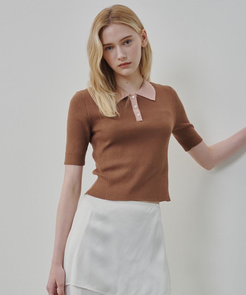 Ollibeudeollibeu Glitter Collar Contrast Slim Pullover Ok6Mp5720