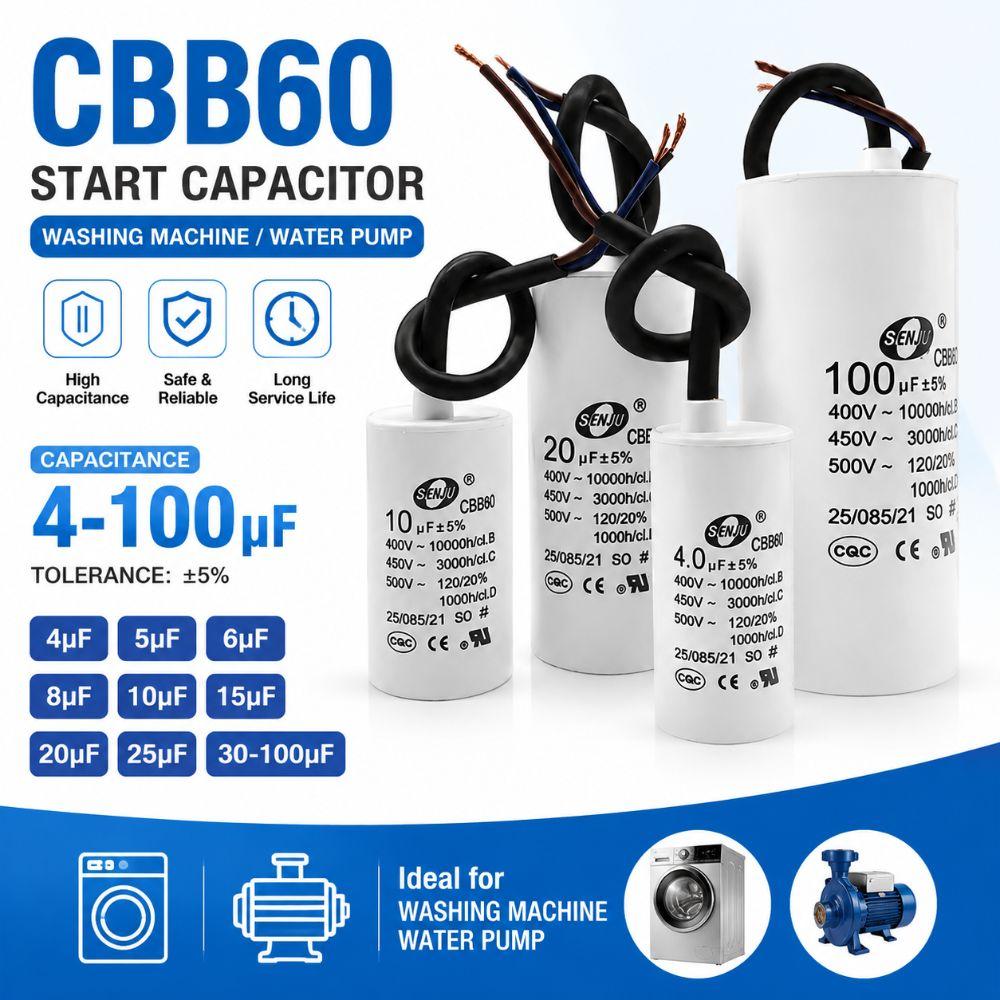 Capacitor de Partida para Motor 450V Capacitor Redondo para Bomba d'Água Capacitor Confiável para Máquina de Lavar