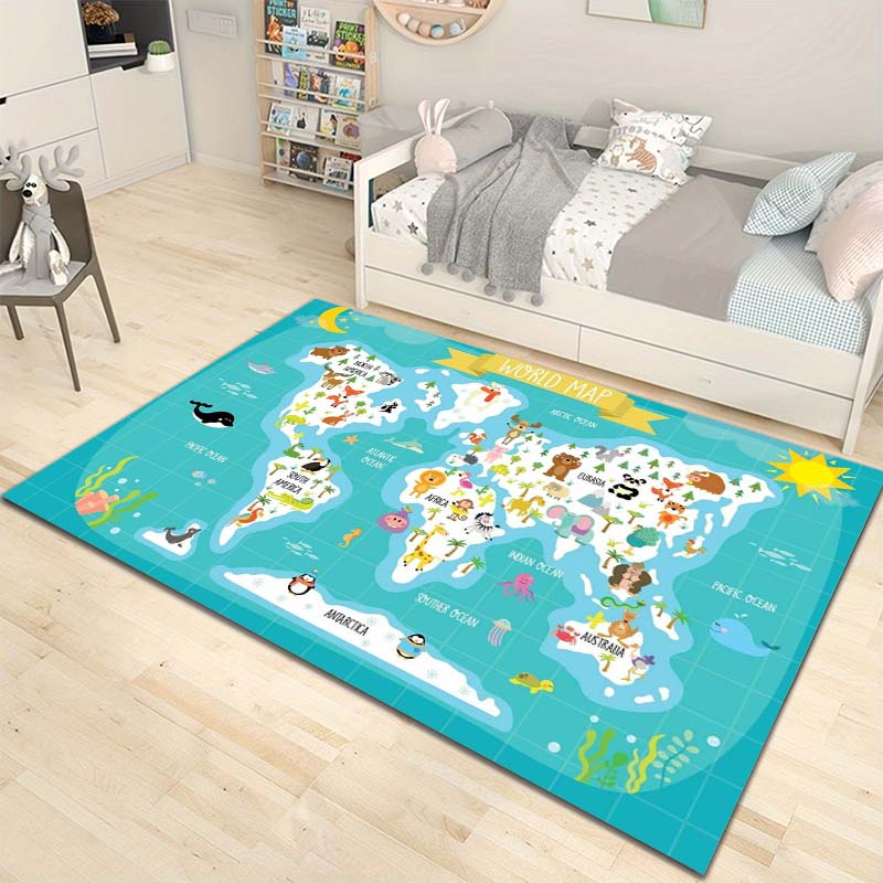 Cartoon World Map Pattern Floor Rug Carpets for Living Room Bedroom Bedside Bathroom Floor Mat Area Rug Kids Room Decor Gift