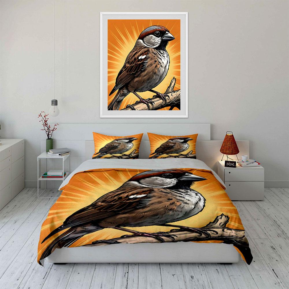 Sparrow perched on branch. Bedding sets Duvet cover sets Duvet covers Pillowcases(1 * Duvet Cover 2 * Pillowcases without duvet insert)