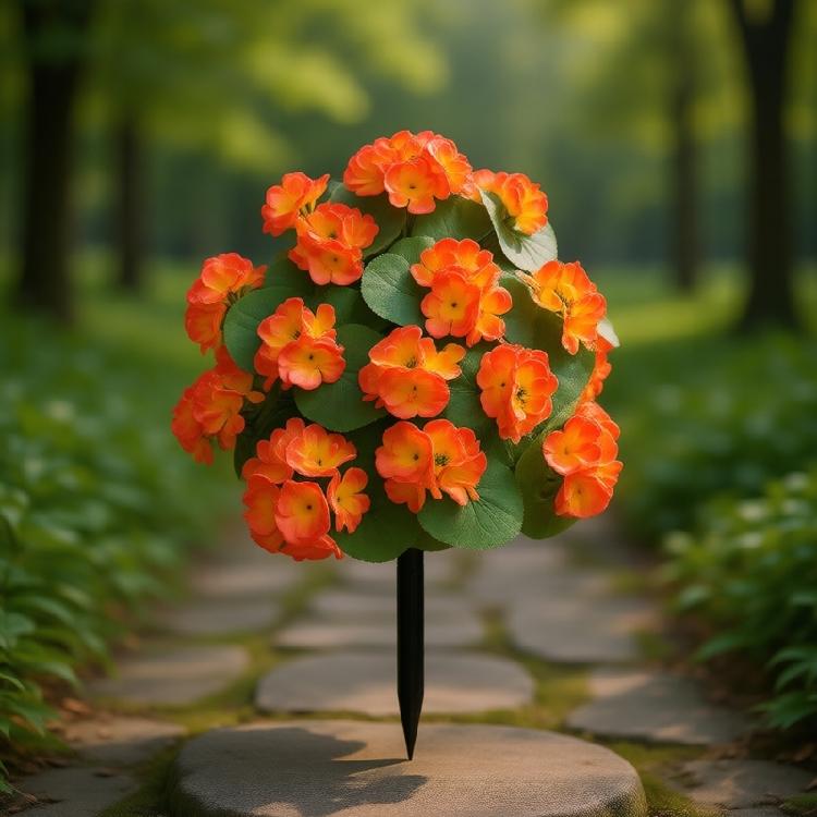 Realistic Simulation Plastic Begonia Floral Stake Artificial Green Plant For Garden Patio Porch Front Yard Landscaping