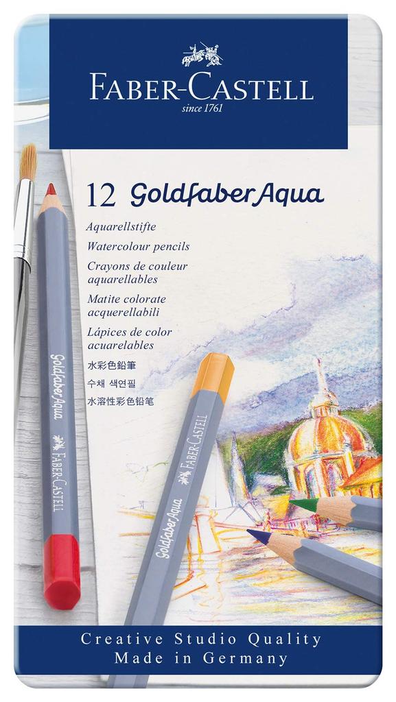 Goldfaber Aqua Watercolor Pencil 12 Colors In a 114612 Faber-Castell Set, Tin,