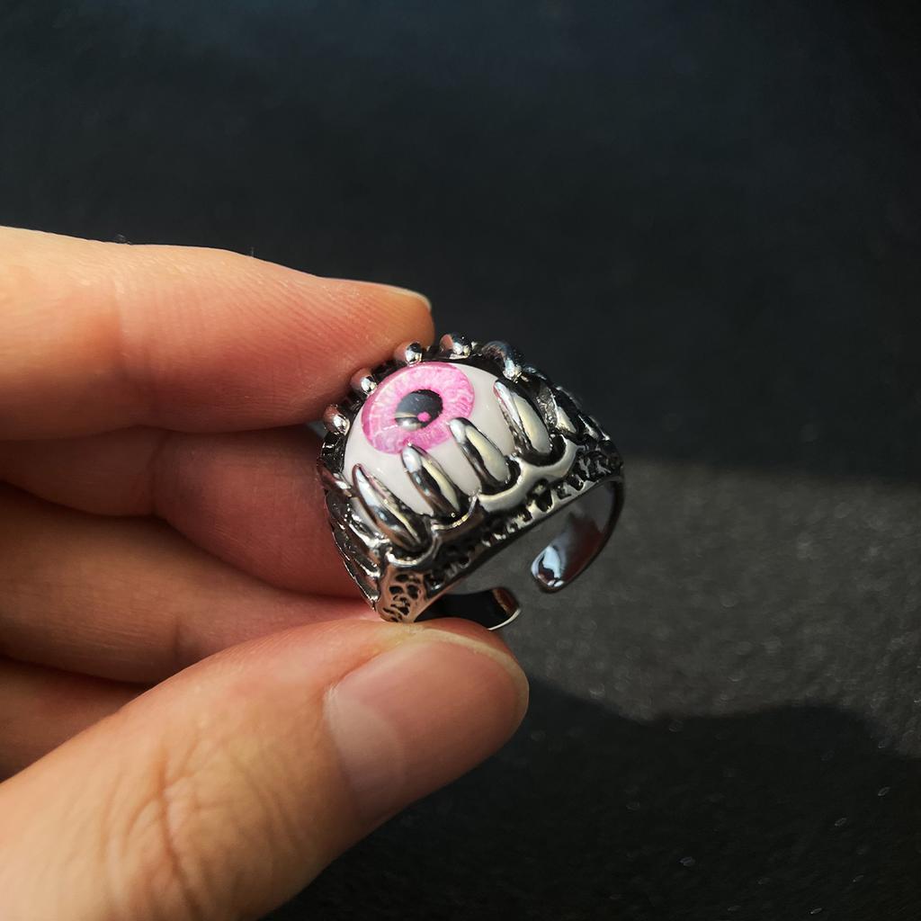 Retro Teufelsauge Verstellbarer Offener Ring Für Männer Punk Gothic Edgy Zirkon Biker-Accessoires Zähne Cosplay Halloween Mystisches Geschenk