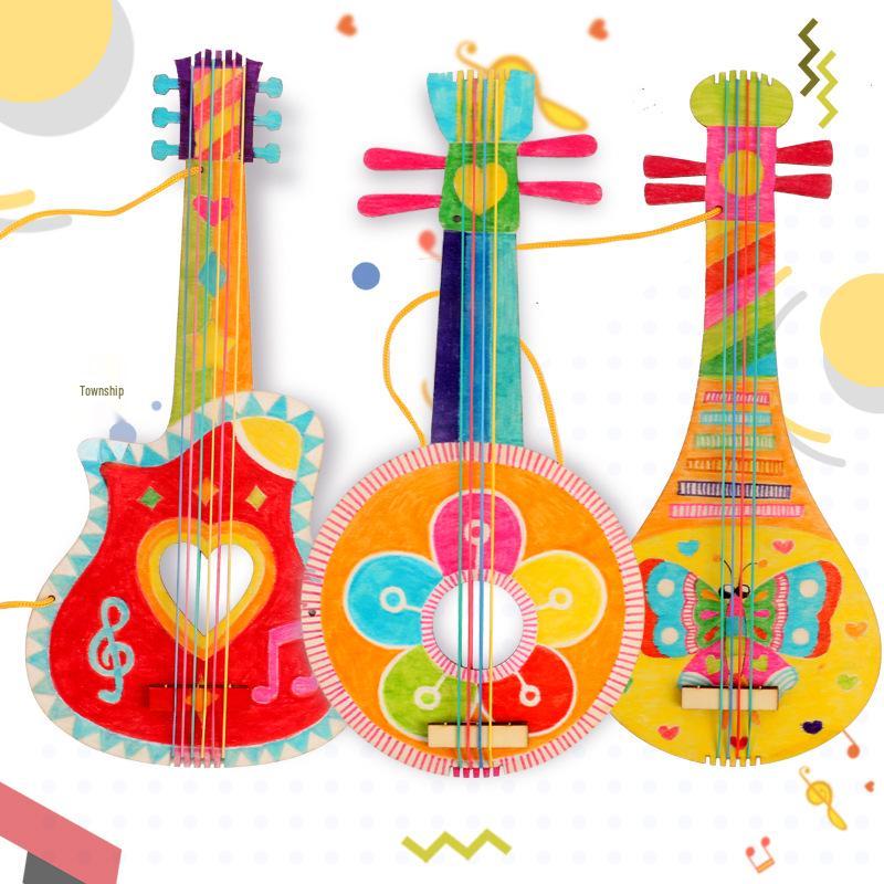 Handgefertigte Holz Kinder DIY Malerei Kritzel Gitarre Schmuck und Musikinstrument für den Kindergarten
