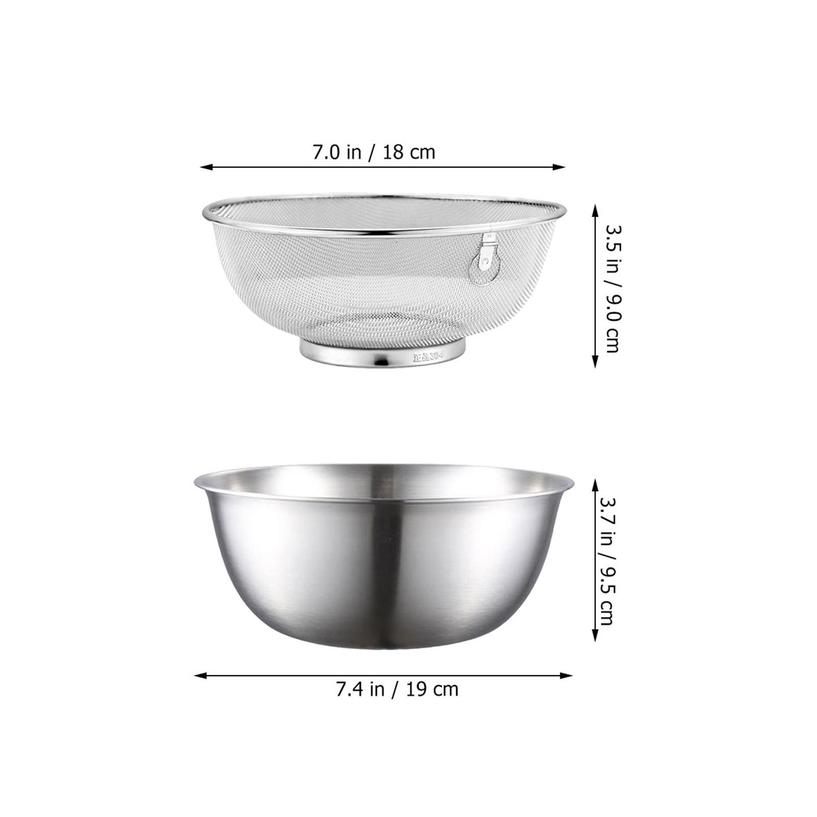 

2Pcs Stainless Steel Colander Basket Strainer Set for Rice Vegetable Washing Fine Mesh Drainage Kitchen Utility Basin срібний