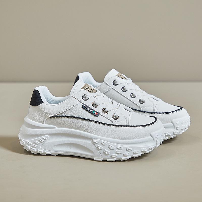 "Korean 2024 Spring Women's White Casual Platform Shoes, Thick-Soled Sneakers, Street Style Q017"