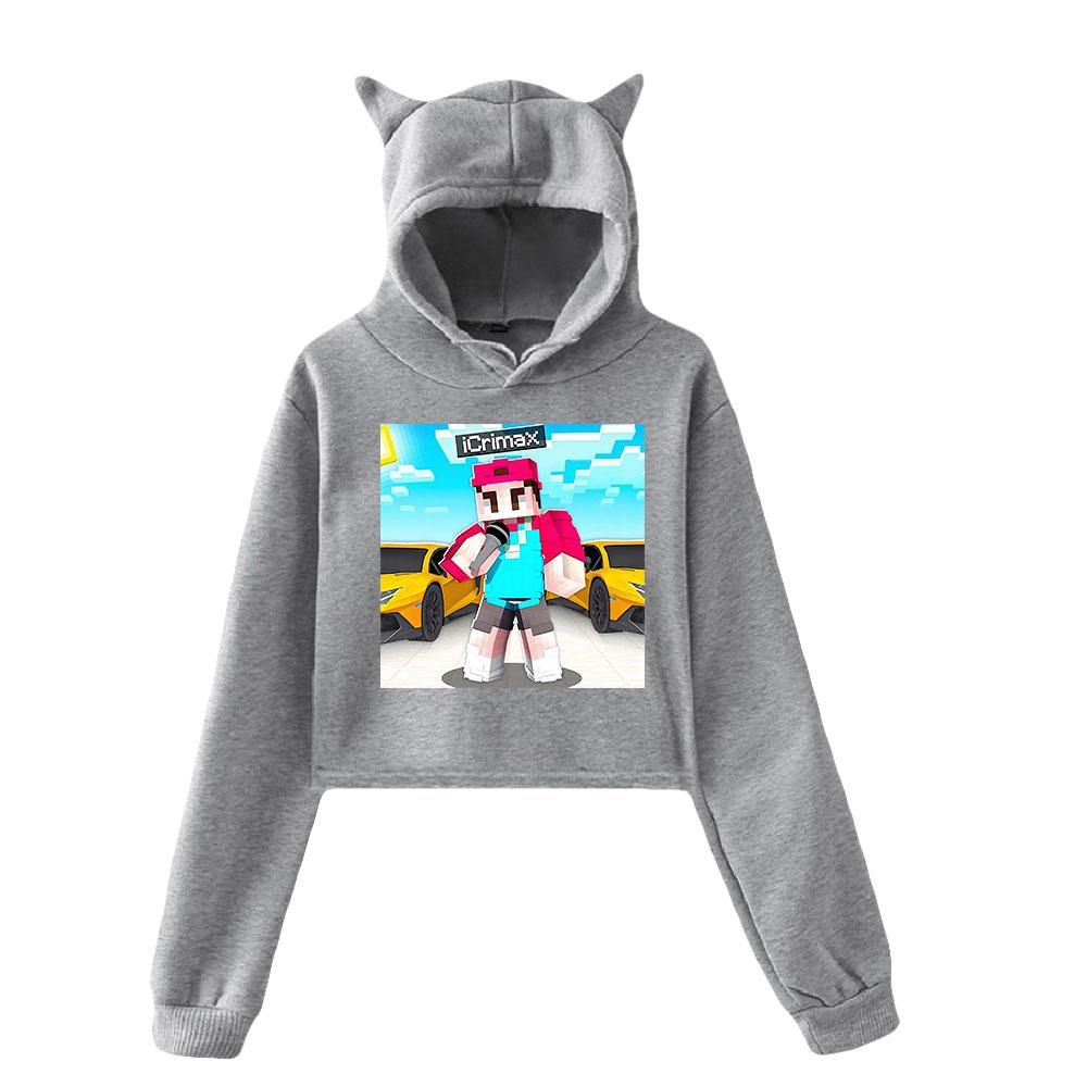 Icrimax Cat Ear Hoodie Women Long Sleeve Cropped Sweatshirts Female Casual Streetwear Crop Tops