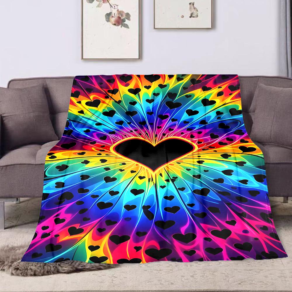 Rainbow Heartburst Pattern Blanket Patterned flannel blanket perfect for the bedroom living room, sofa, or a little nap