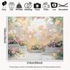 2D Pastel Garden Backdrop with Wooden Crates and Lanterns Background Cloth