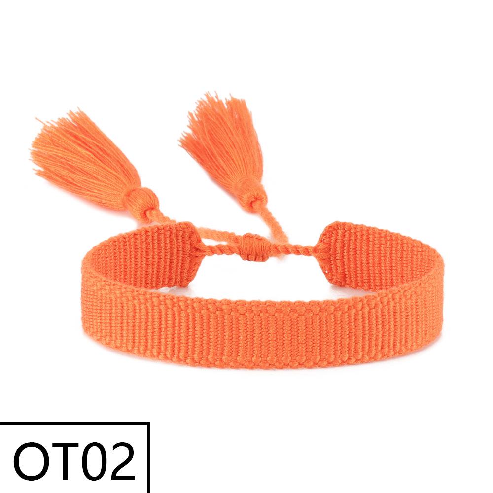 European & American Style Woven Bracelet - Solid Color, 1.3cm, Handmade Tassel, Fashionable Polyester Hand Rope for Women