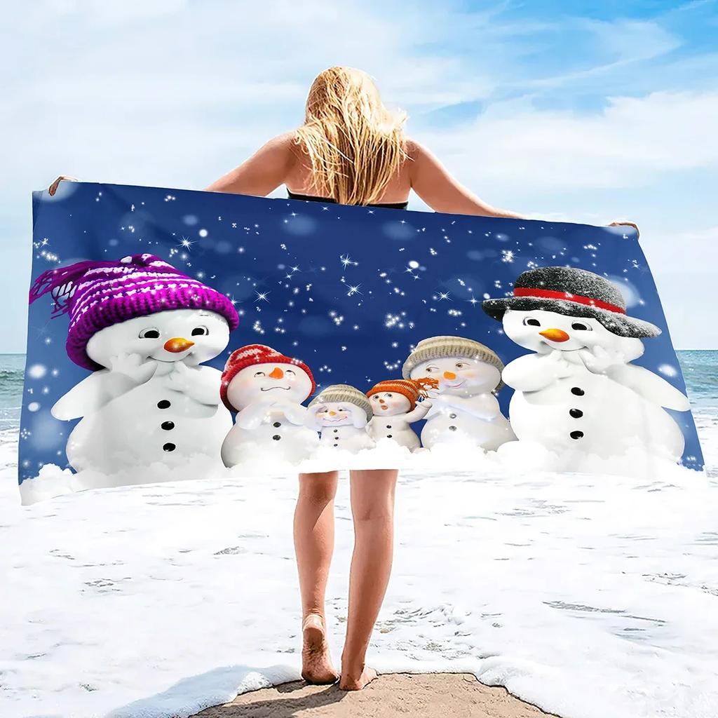 Snowman Microfiber Sand Free Beach Towel,Large Super Absorbent Lightweight Towel for Travel Pool Swimming Bath Christmas Xmas