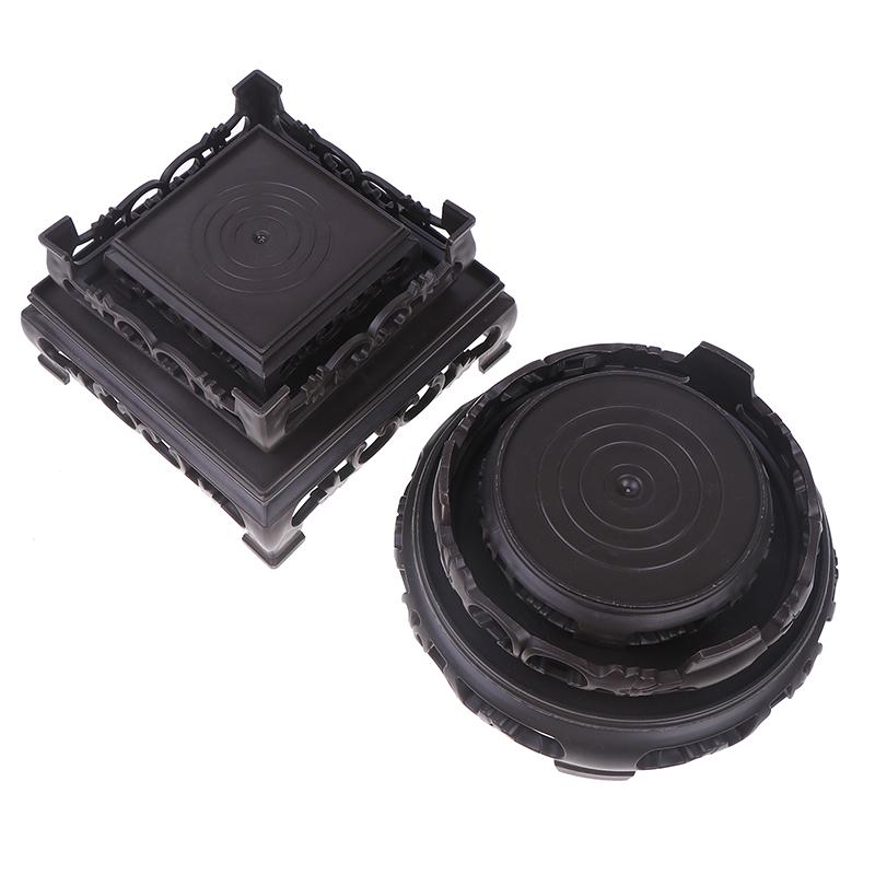 Deep Brown Carving Wooden Look Plastic Base Tray Flowerpot Holder Round Square Multi-Functional Teapot Vase Fish Tank Base