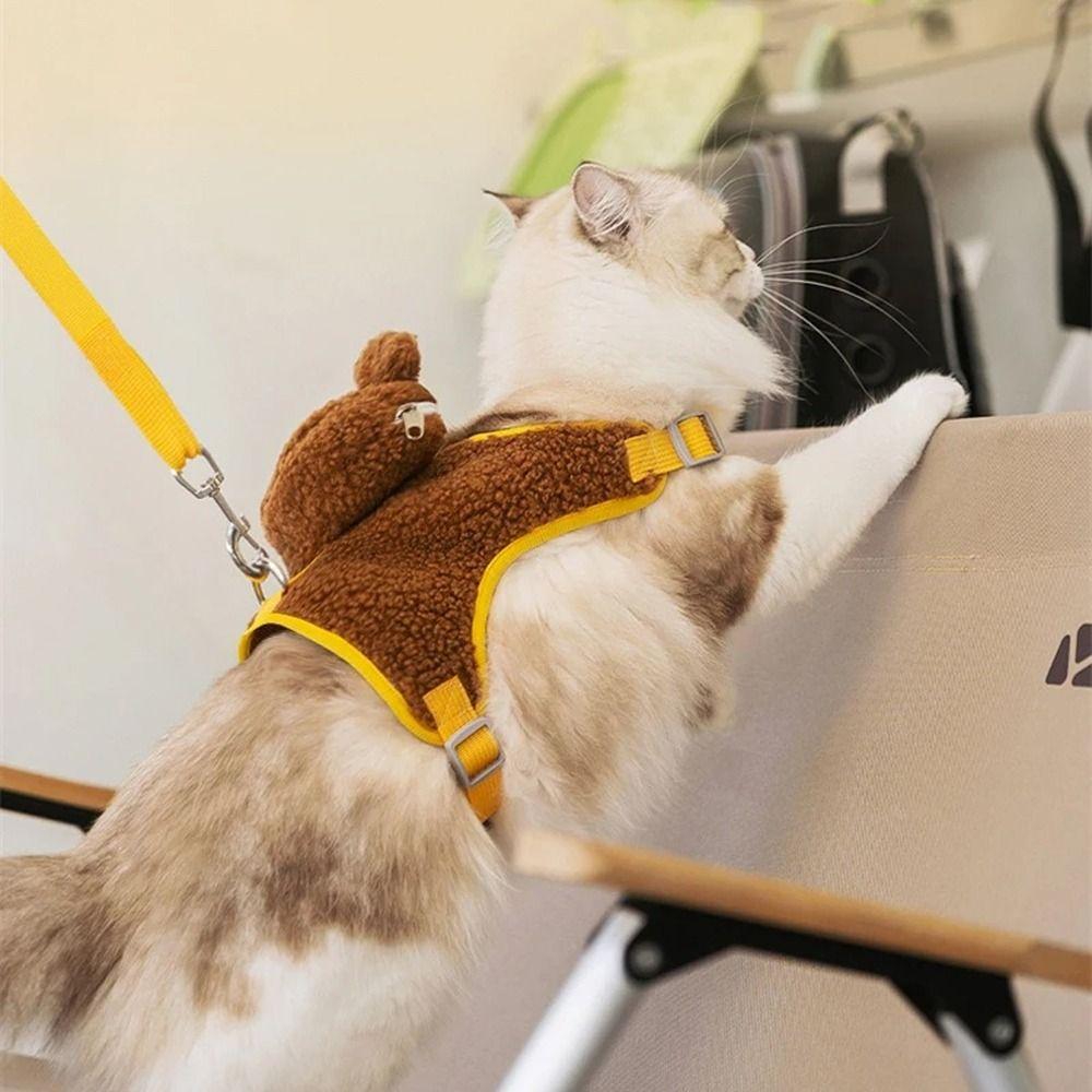 Soft Fleece Dog Collar Harness Cute Pet Vest Chest Strap Pet Backpack  Outdoor Walking Travel