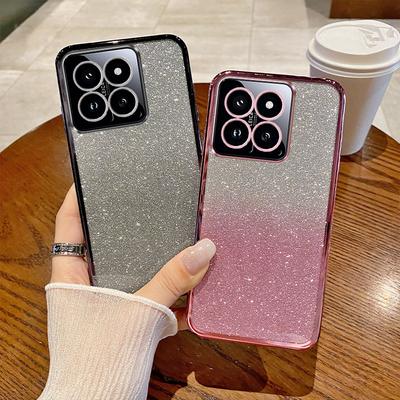 For Xiaomi 14 Case Xiaomi 14 Pro Phone Case Shiny Glitter Plating Silicone Camera Lens Soft Back Cover