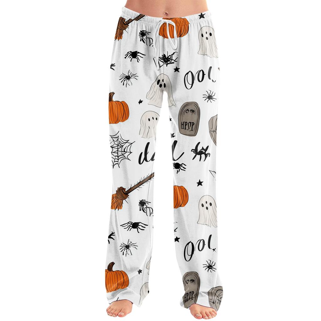 Damen Jogginghose mit Kordelzug, lässige Halloween-Print-Hose, volle Länge, lockere Passform, elastischer Bund, für entspannte Kleidung