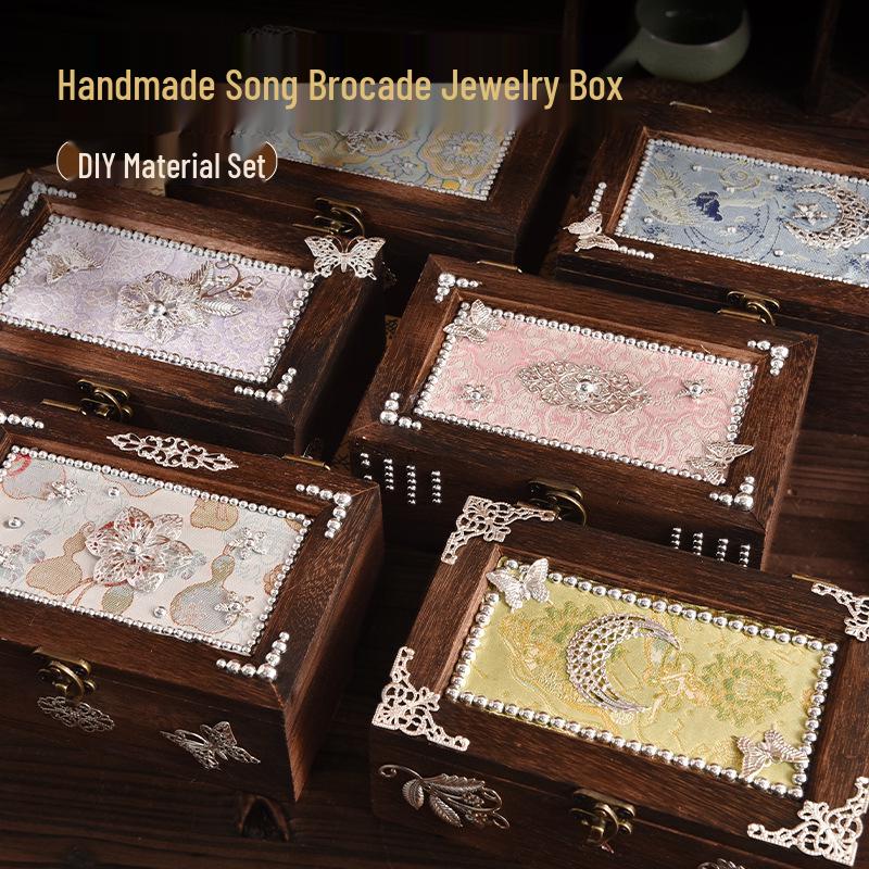 Song Brocade Jewelry Box DIY Kit: Handmade Solid Wood, Chinese Retro Gift for Mother's Day